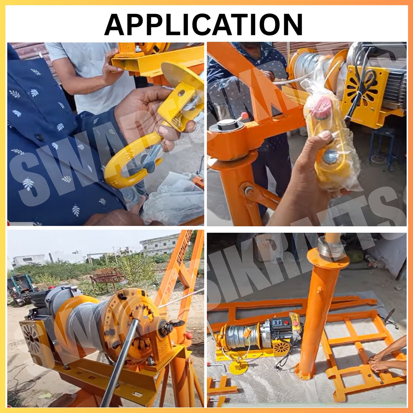 SWADESI KRAFTS Electric Mini Lifting Crane with 3HP Electric Motor with 2 Trolly | 8mm Wire Thickness | 50 Meter Length of the Wire and 60kg Frame | Mini Crane Scale 500kg
