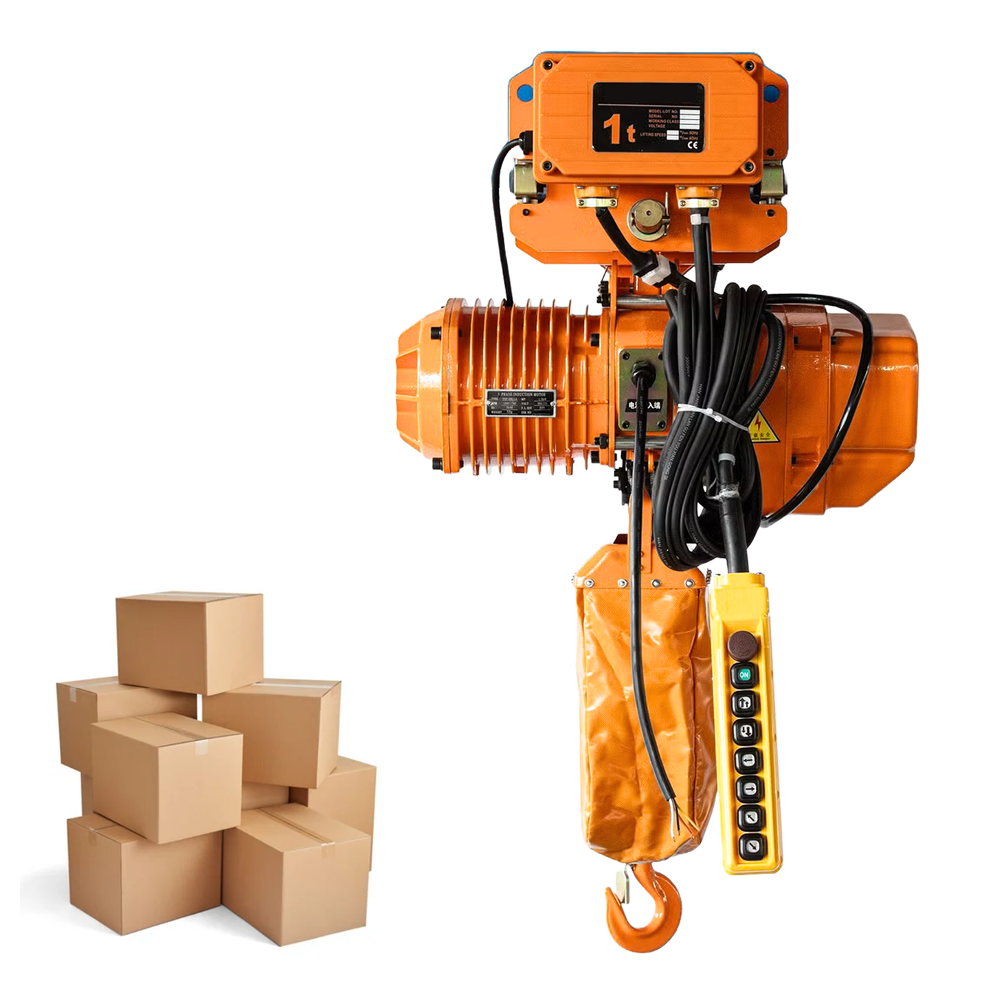 SWADESI KRAFTS 2HP Three Phase Electric Chain Hoist with Electric Trolley 3Ton Capacity SingleFall Working Height 6meter Load Chain 11.2mm Safeload 1000-1500kg Lifting Speed5.4meter/min MotorizedHoist