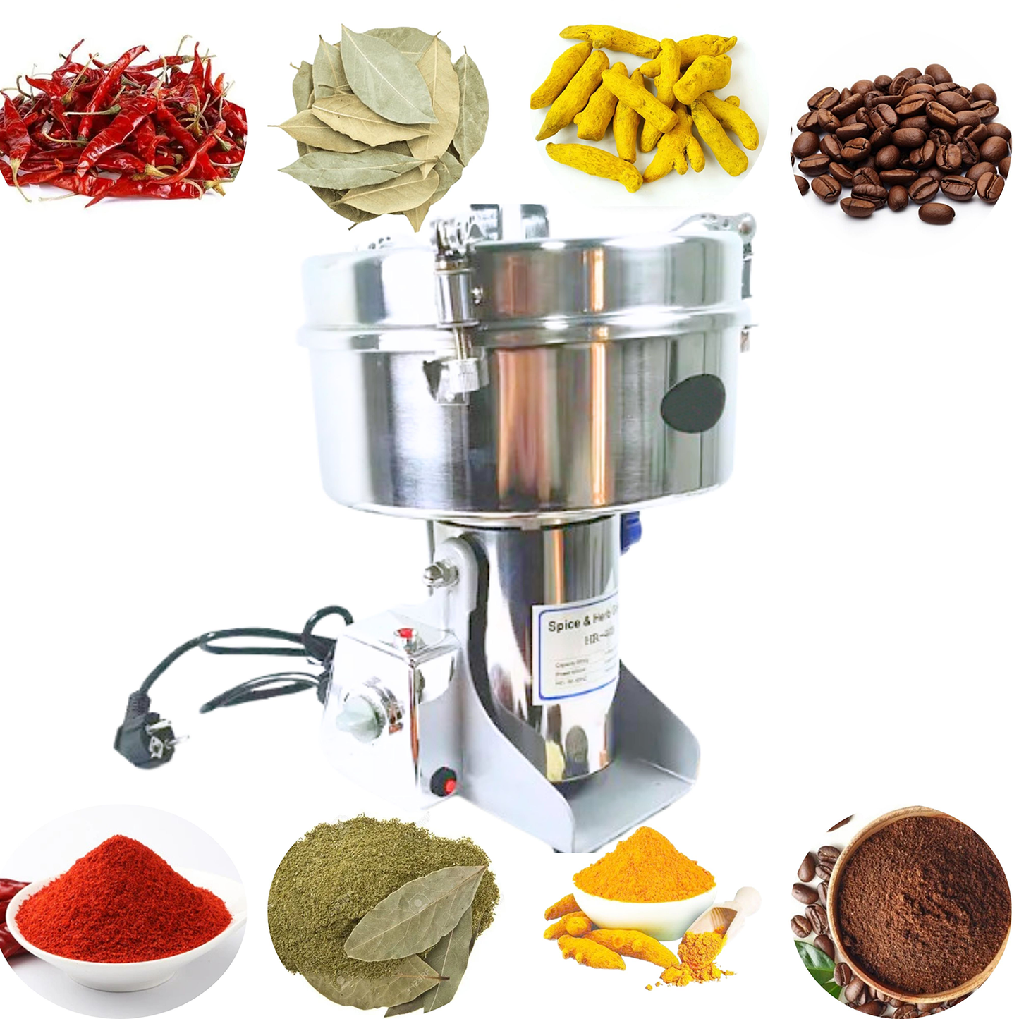 SWADESI KRAFTS Instant Masala Grinder Stainless Steel Body with 1800-Watt Motor Commercial Spice Grinder Size 9”X9.5”X15.5” Inch (LXWXH) is Used to Grinding Spices