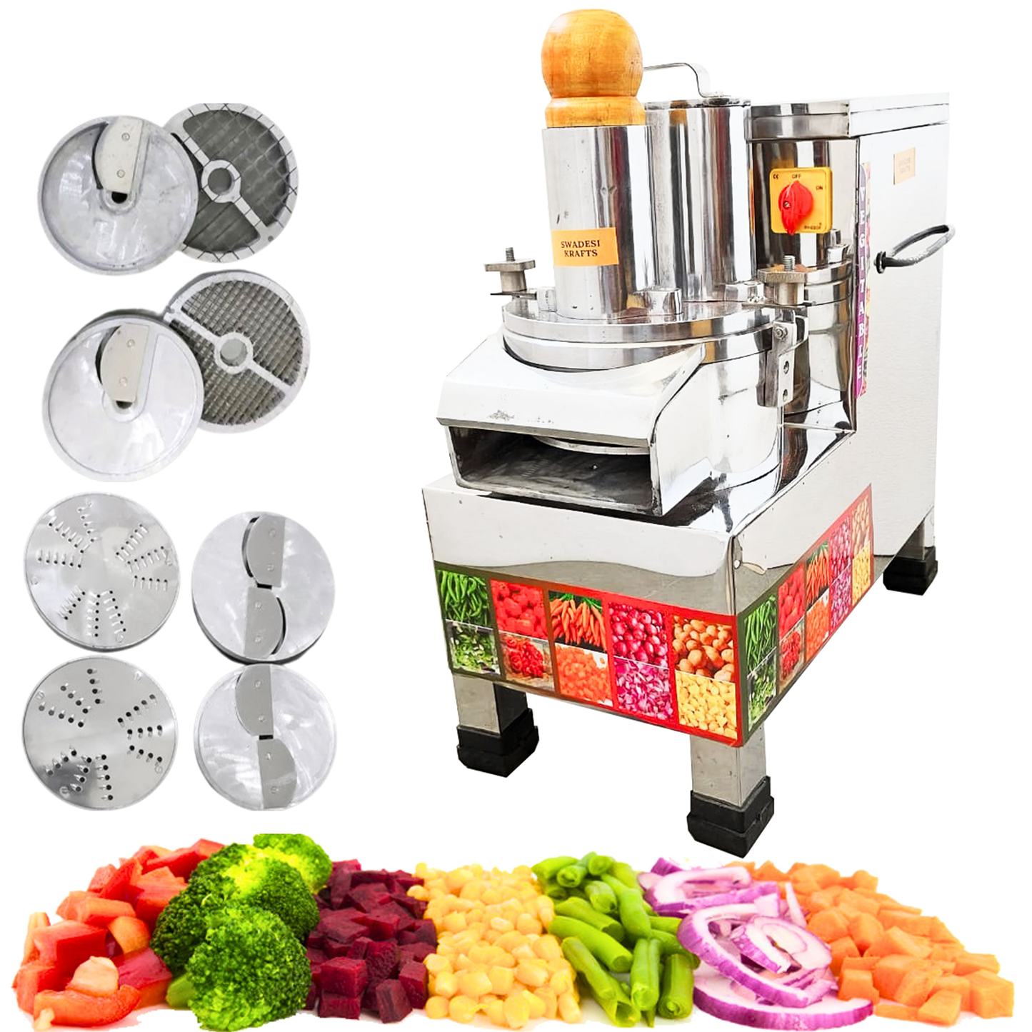 Swadesi Krafts Stainless Steel Automatic Vegetable Cutting Machine for Kitchen with 1hp Motor | Vegetable Cutter Machine for Hotel Capacity 200kg/Hr Suitable for All Vegies A2