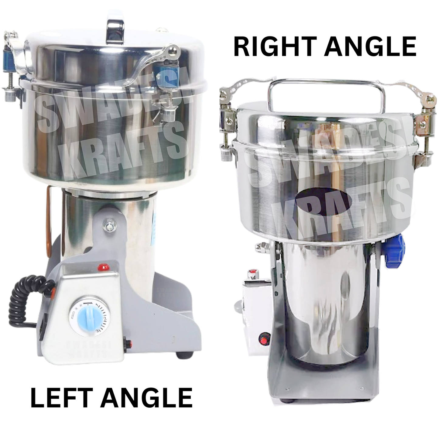 SWADESI KRAFTS Instant Masala Grinder Stainless Steel Body with 1800-Watt Motor Commercial Spice Grinder Size 9”X9.5”X15.5” Inch (LXWXH) is Used to Grinding Spices