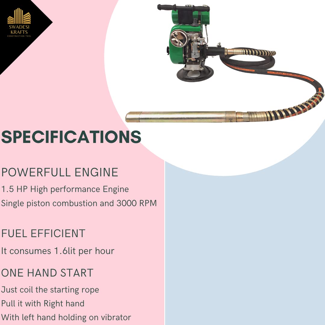 SWADESI KRAFTS Concrete Vibration Machine Petrol Needle | Concrete Vibrator a1, 220 Volts (70 L x 50 W x 50 H), Green