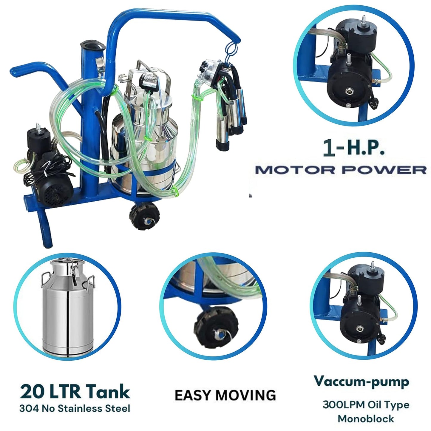 SWADESI KRAFTS 300LPM Buffalo & Cow Milking Machine for Cow Dairy with 1hp Motor (1 Cow Milking 4-5 Minutes) (Compatible with All Cow & Buffalos)