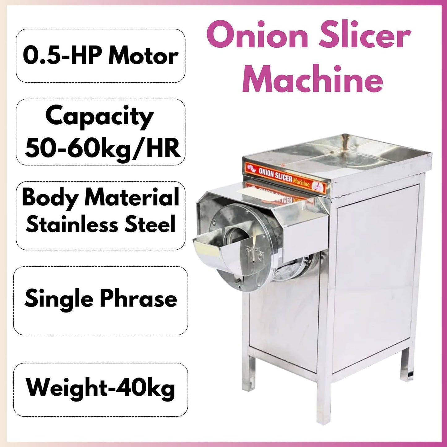 SWADESI KRAFTS Ss Onion Slicer Machine Electric Big Hotel| Vegetable Slicer Machine Commercial Comes with 1HP Motor Capacity 50-60kg/Hr. Onion, Chilly, Cabbage Other Vegetable Product A1