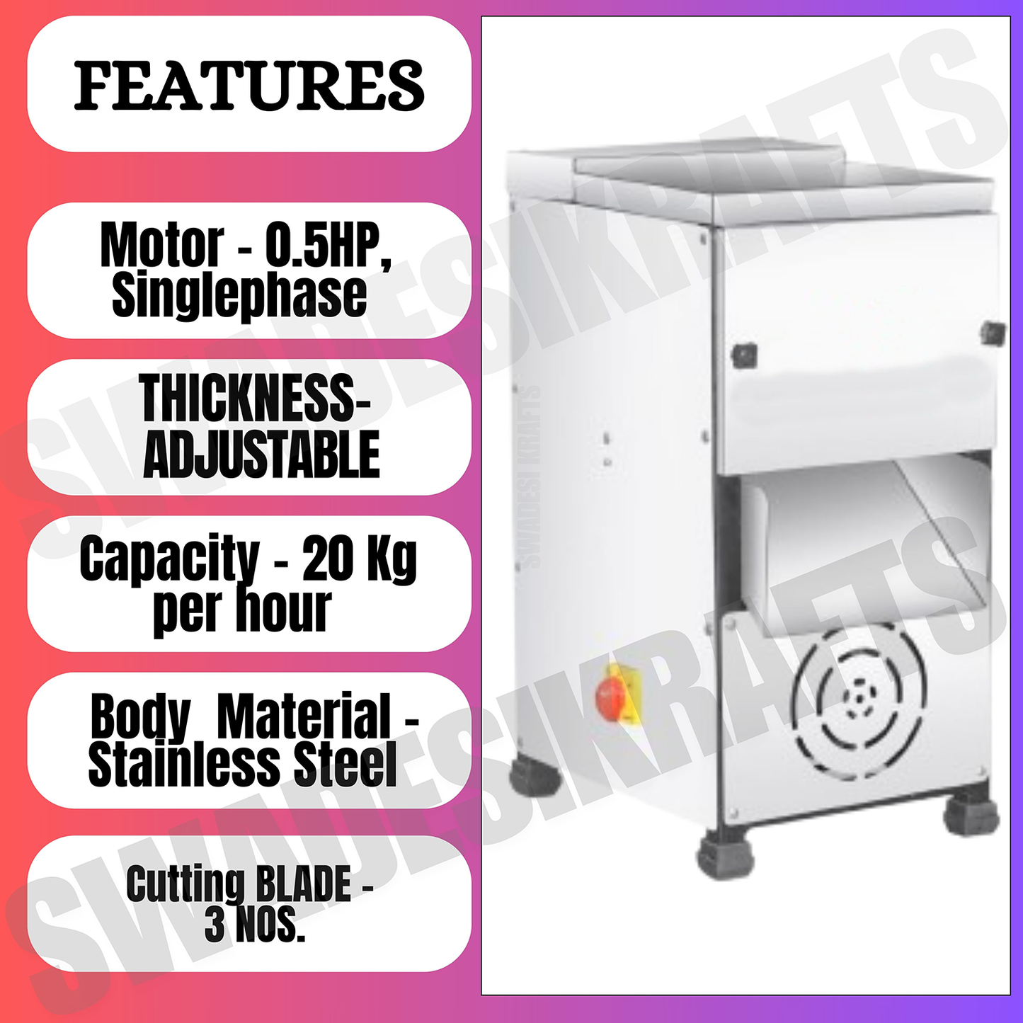 SWADESI KRAFTS Stainless Steel Dry Fruit Slicer Machine with 1hp Copper Motor | Dry Fruit Cutter Machine Output 25-30kg per Hour | 2 die (1 Slice + 1 Power) Used for Dry Fruit for Sweet
