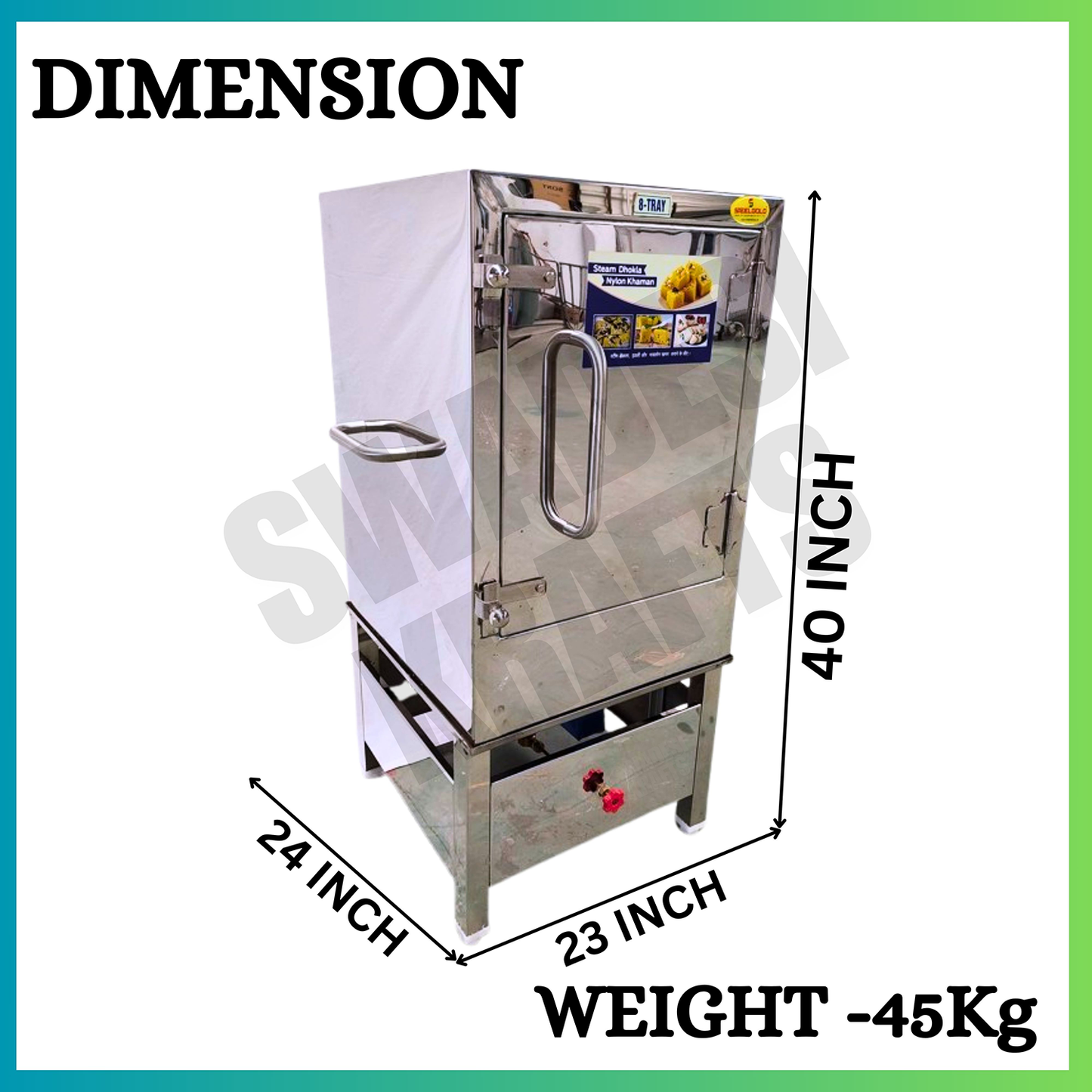 SWADESI KRAFTS Commercial Dhokla Maker with Steamer Stainless Steel Body With 6 Tray Size 14x18x1.25-Inch Idli Making Machine Commercial Size 23x24x40-Inch (LXWXH) Used For Idli and Dhokla Steamers