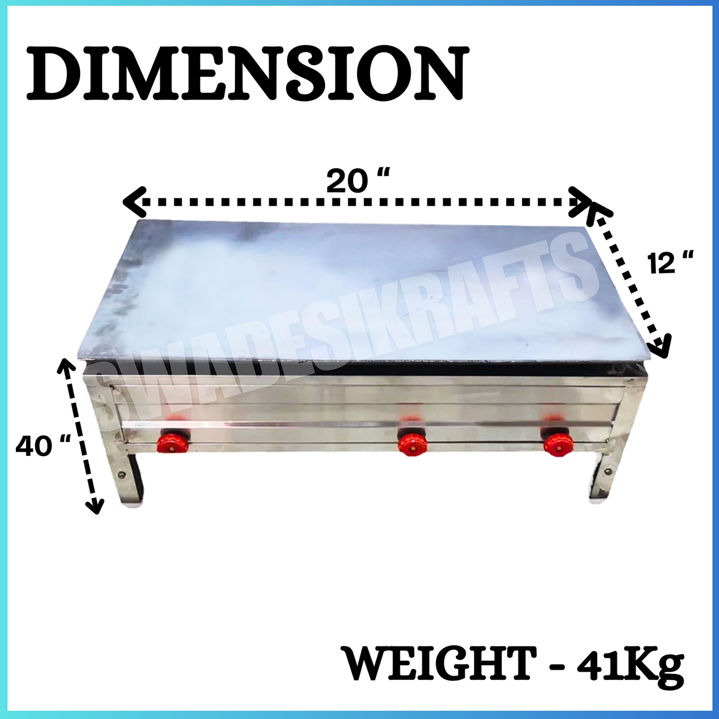 SWADESI KRAFTS Dosa Bhatti Stainless Steel Body With Plate Size 18"X36"X12" And Weight 41Kg For Making Dosa.