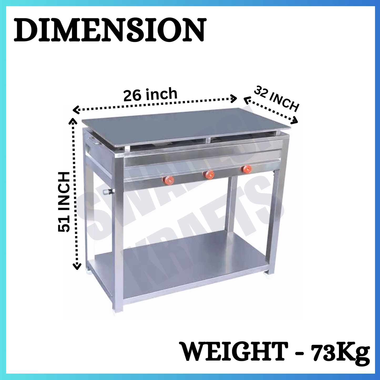 SWADESI KRAFTS Dosa Bhatti Stainless Steel Body With Plate Size 24"X48"X32" And Weight 73Kg For Making Dosa.