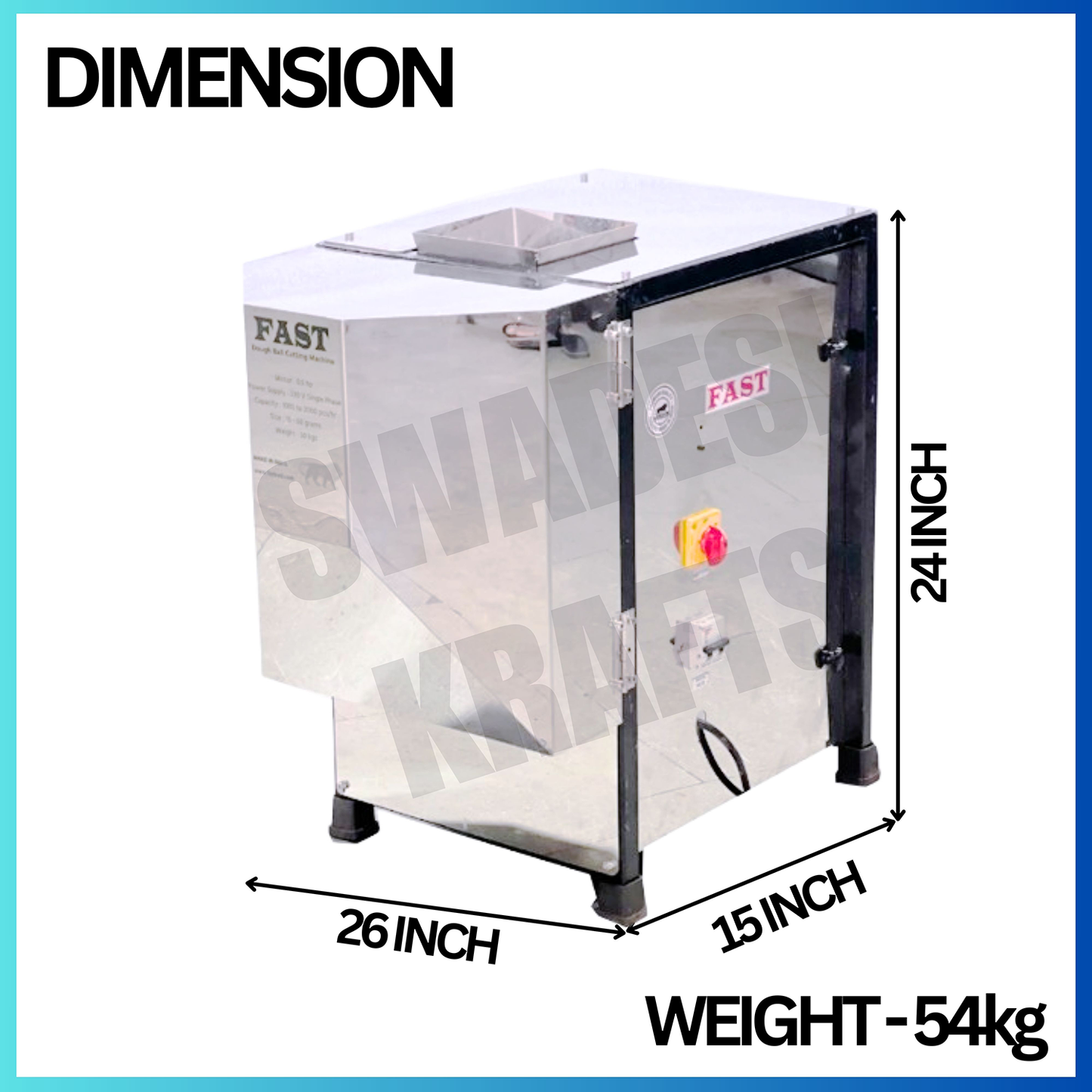 SWADESI KRAFTS Dough Ball Cutting Machine Stainless Steel Body with 0.5 Hp Motor Peda Making Machine Size 26”X15”X24” Inch (LXWXH) Used for to Cook, Home Like Chapatis