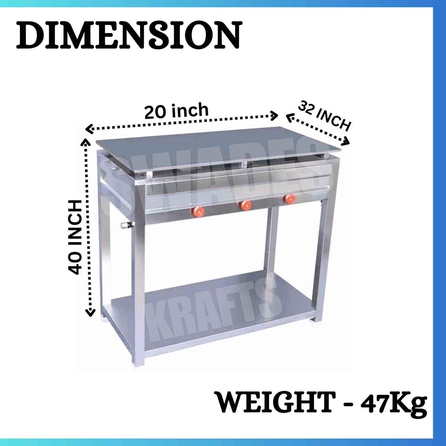 SWADESI KRAFTS Dosa Bhatti Stainless Steel Body with Plate Size 18"X36"X32" and Weight 47Kg for Making Dosa.