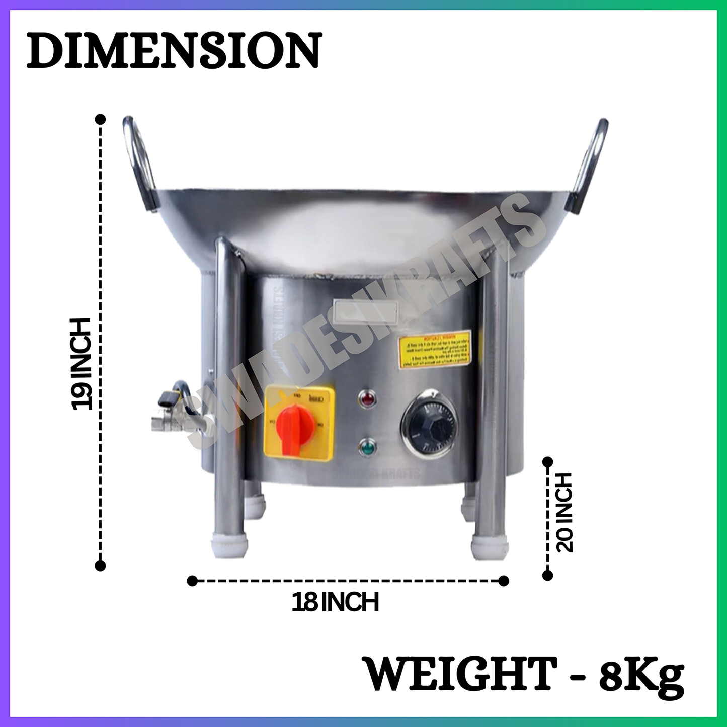SWADESI KRAFTS Electric Kadai Commercial Stainless-Steel 202 Body With 3000 + 3000 Double Heater Commercial Fryer Electric Size 18”X20”X19” Inch (LXWXH) Used for Fry Like Samosa, Kachori
