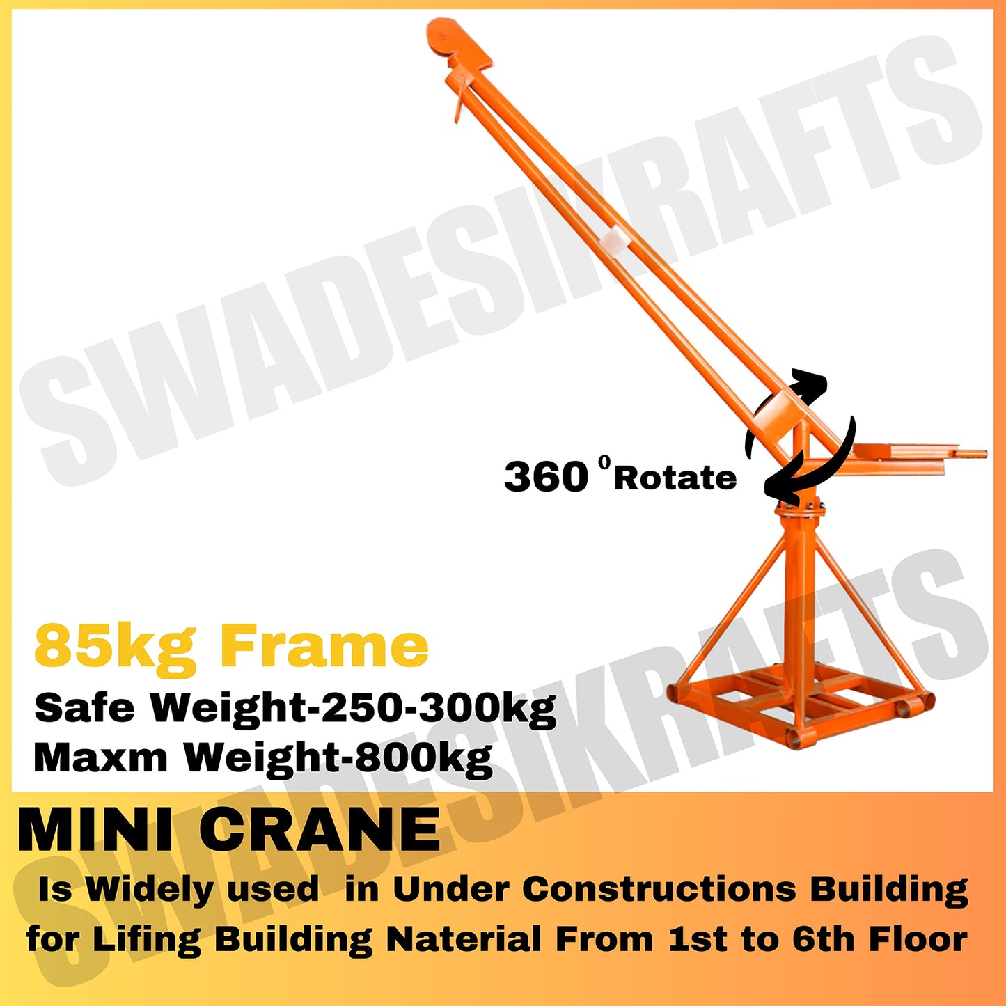SWADESI KRAFTS Electric Mini Lifting Crane 85-90kg Frame | Mini Crane Scale 500kg (WITHOUT MOTOR)