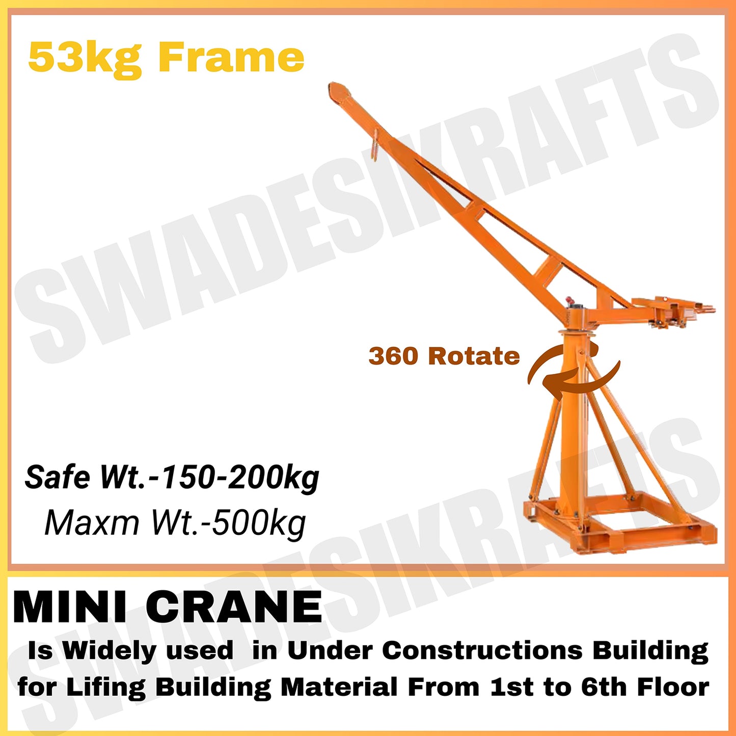 SWADESI KRAFTS Electric Mini Lifting Crane 53-55kg Frame | Mini Crane Scale 500kg (WITHOUT MOTOR)