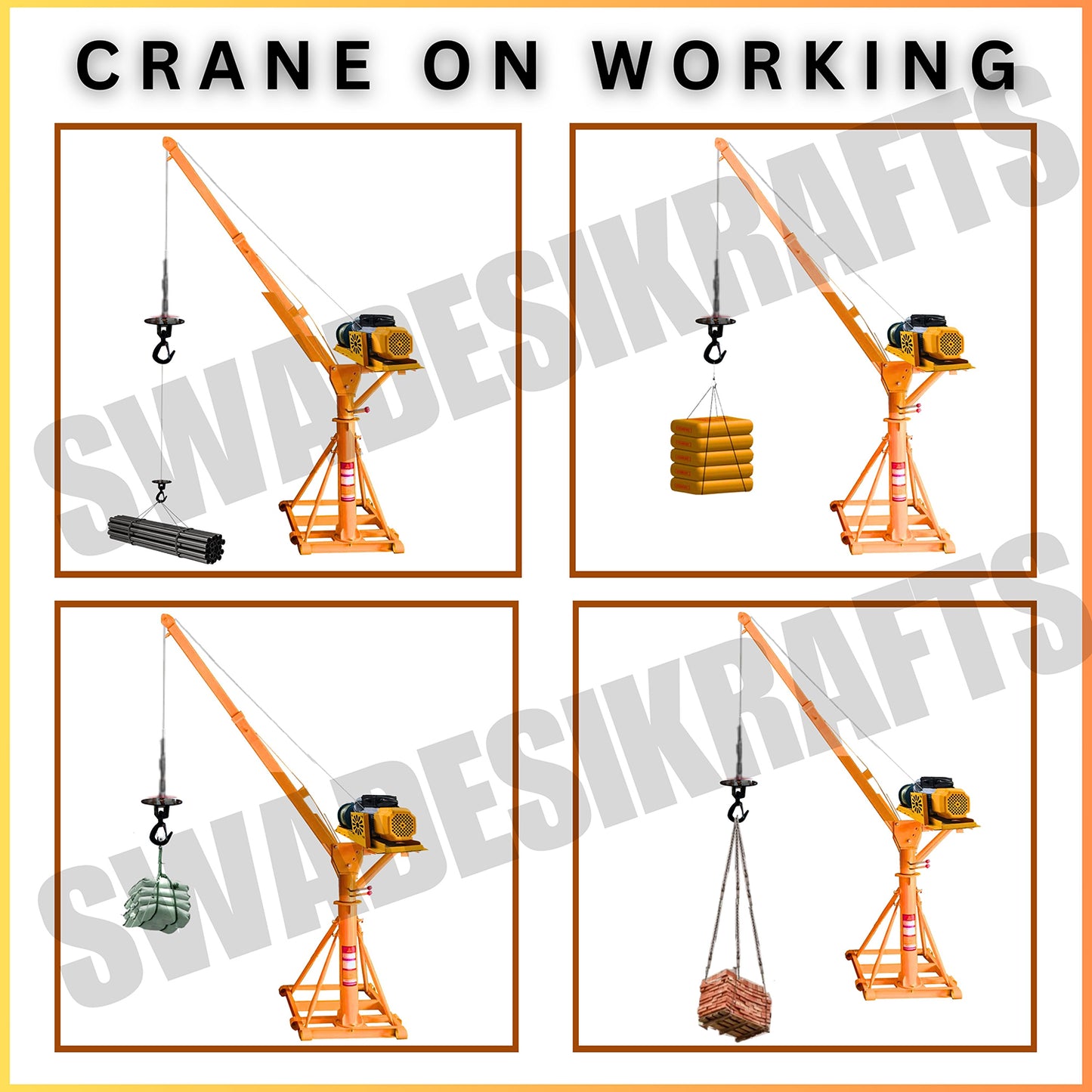 SWADESI KRAFTS Electric Mini Lifting Crane with 4HP Electric Motor with 2 Trolly | 8mm Wire Thickness | 40 Meter Length of the Wire and 57kg with 360 Adjustable Frame | Mini Crane Scale 500kg