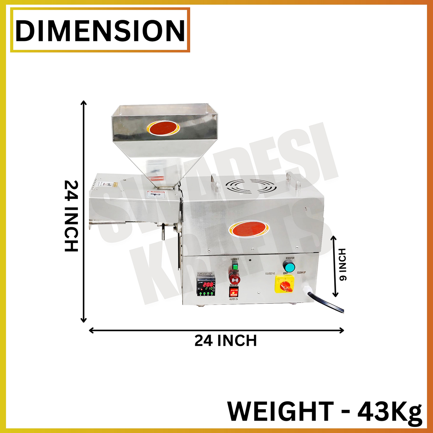 SWADESI KRAFTS Oil Pressing Machine Stainless Steel 202 Body 1200-Watt Motor Single Phase Oil Pressing Machine for Home Size 24”X9”X24” Inch (LXWXH) Used for Pressing of Peanut, Almond Oil