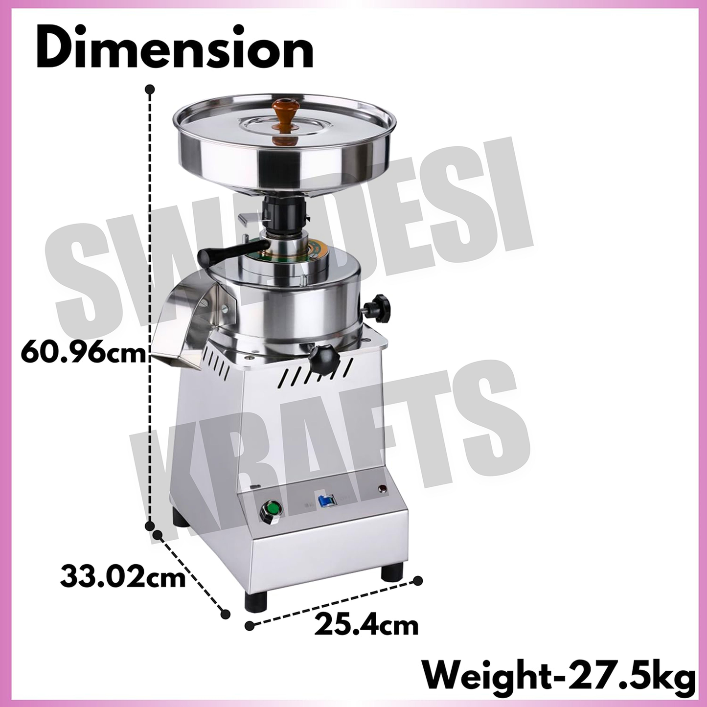 SWADESI KRAFTS Stainless Steel Domestic Flour Mill Machine for Business with 1hp Motor | Atta Chakki for Home Capacity is 5-6kg/Hr