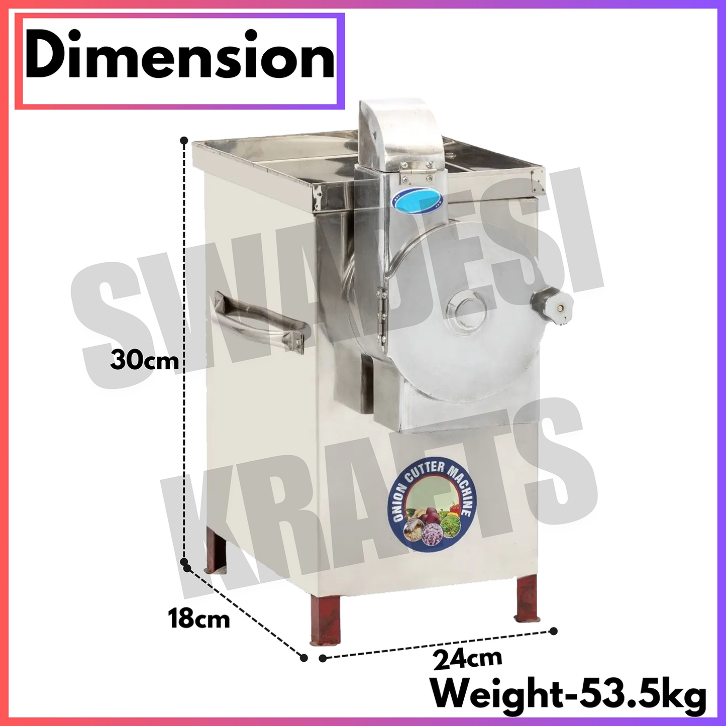 SWADESI KRAFTS Onion Cutter Machine Electric Big Hotel | Stainless Steel Vegetable Cutter Machine Commercial Comes with 2HP Motor Capacity 200kg/Hr. Onion, Chilly, Cabbage Other Vegetable Product A5