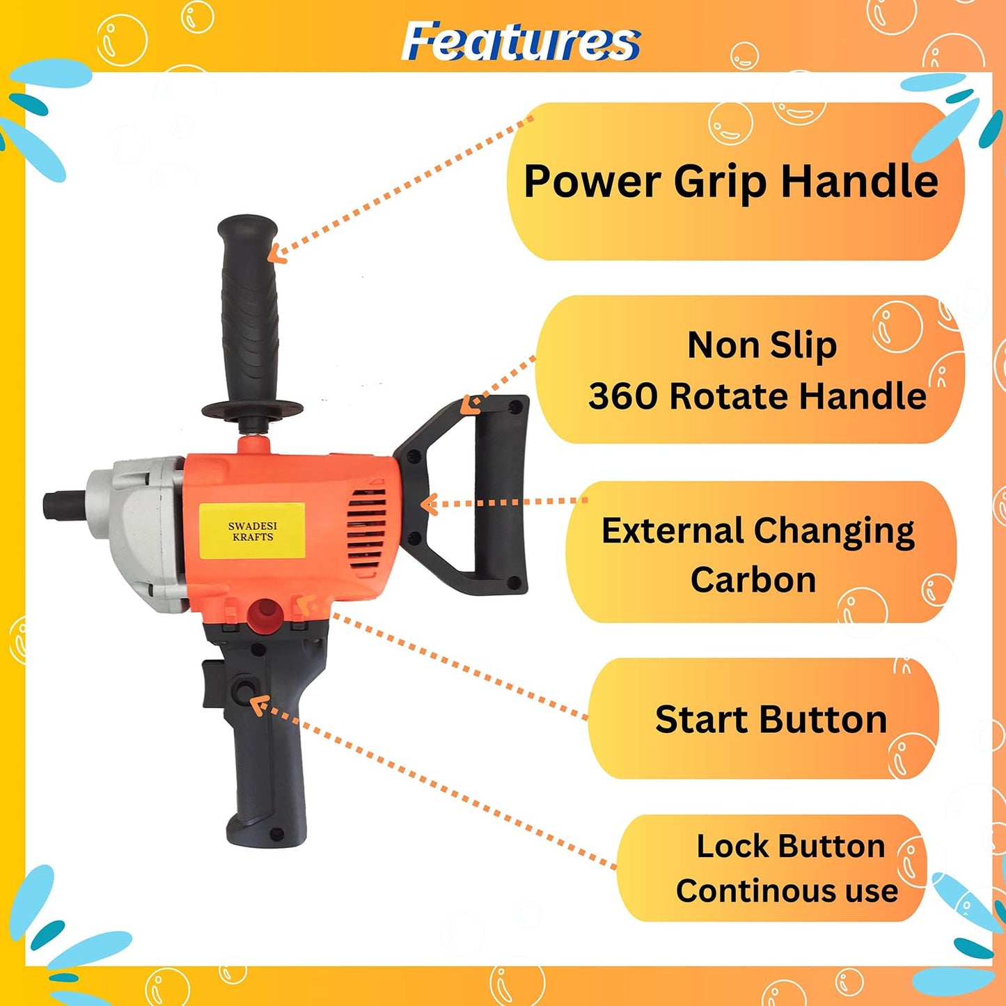 Swadesi krafts putty mixer machine blends mixture quickly and removes lumps paint mixer for painter, 1250 watt copper winded motor paint mixing A3 (Putty Mixing Machine)