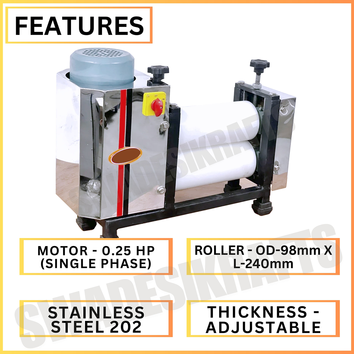 SWADESI KRAFTS Samosa Patti Machine with 0.25hp Motor & 2 Nonstick Roller| Momo Patti Machine Used in Hotel Restaurant for Making Samosa, Momos Kachori Gujia Sheet