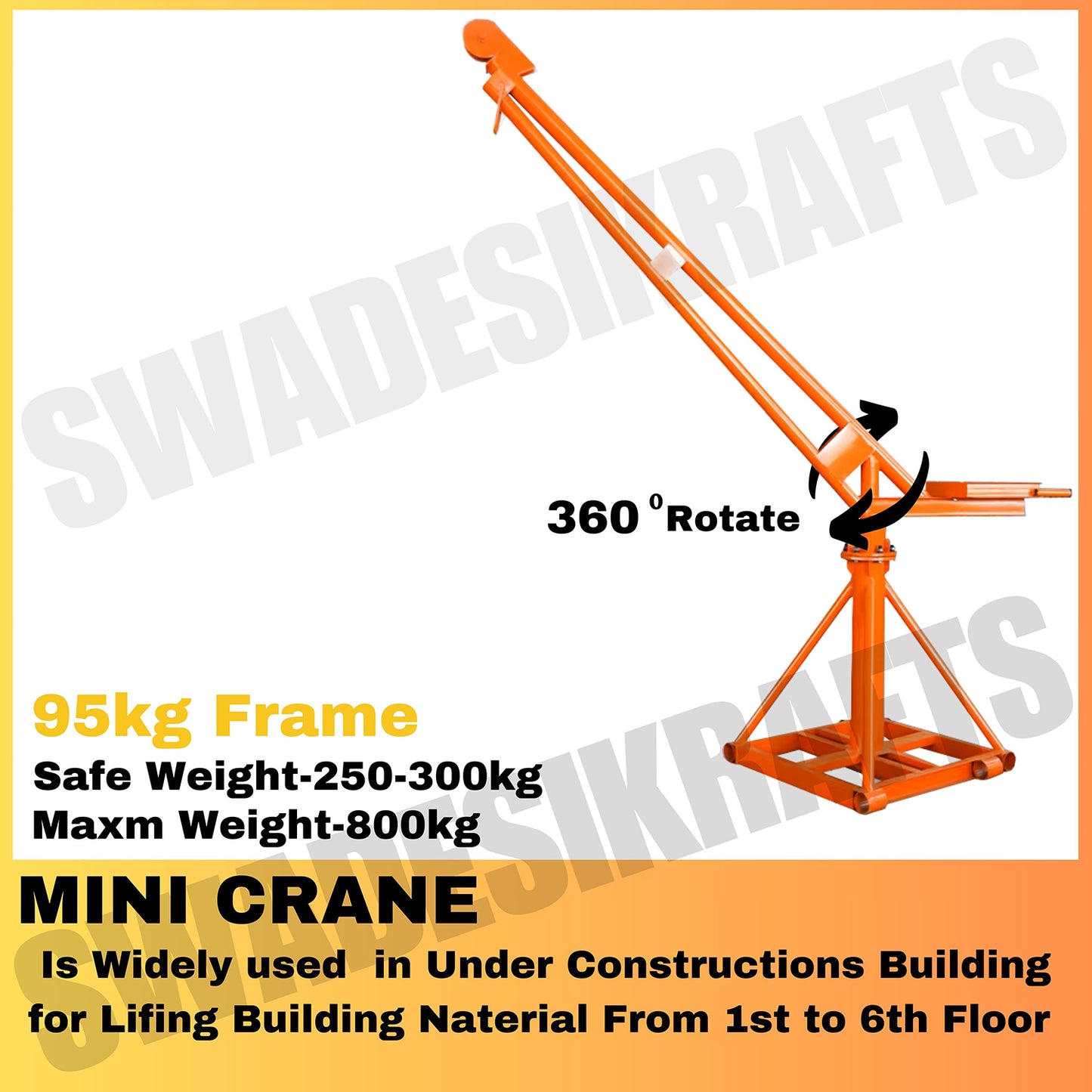 SWADESI KRAFTS Electric Mini Lifting Crane 95kg Frame | Mini Crane Scale 500kg (WITHOUT MOTOR)