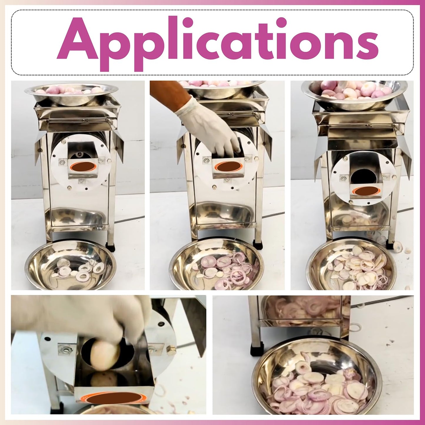 SWADESI KRAFTS Ss Onion Slicer Machine Electric Big Hotel| Vegetable Slicer Machine Commercial Comes with 1HP Motor Capacity 50-60kg/Hr. Onion, Chilly, Cabbage Other Vegetable Product A1