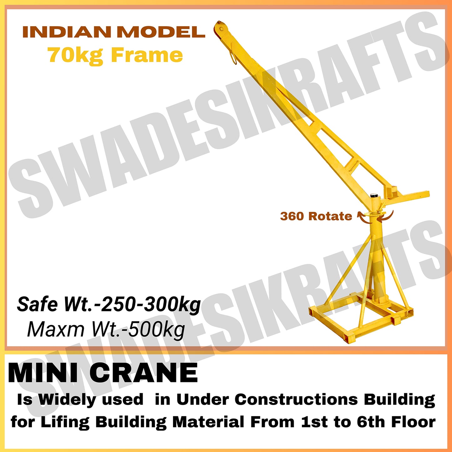 SWADESI KRAFTS Electric Mini Lifting Crane 70kg Frame | Mini Crane Scale 500kg (WITHOUT MOTOR)