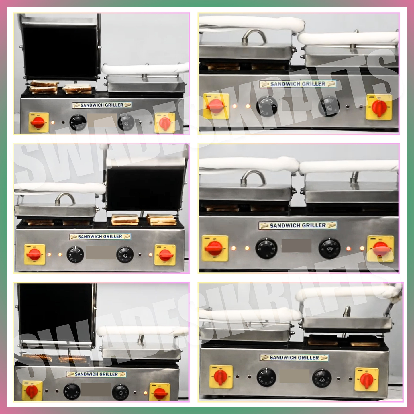SWADESI KRAFTS Stainless Steel 202 Double Sandwich Griller 1100-Watt 4 Heater| Double Sandwich Maker 11”X12” Inch 8pcs Sandwich | Size 18”X25”X11” Inch (LXWXH)