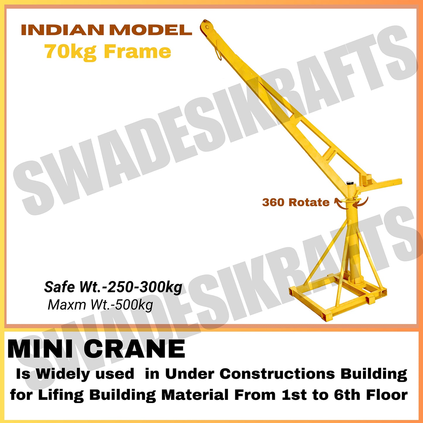 SWADESI KRAFTS Electric Mini Lifting Crane with 4HP Electric Motor with Clutch |8mm Wire Thickness | 50 Meter Length of the Wire and 70kg Frame | Mini Crane...