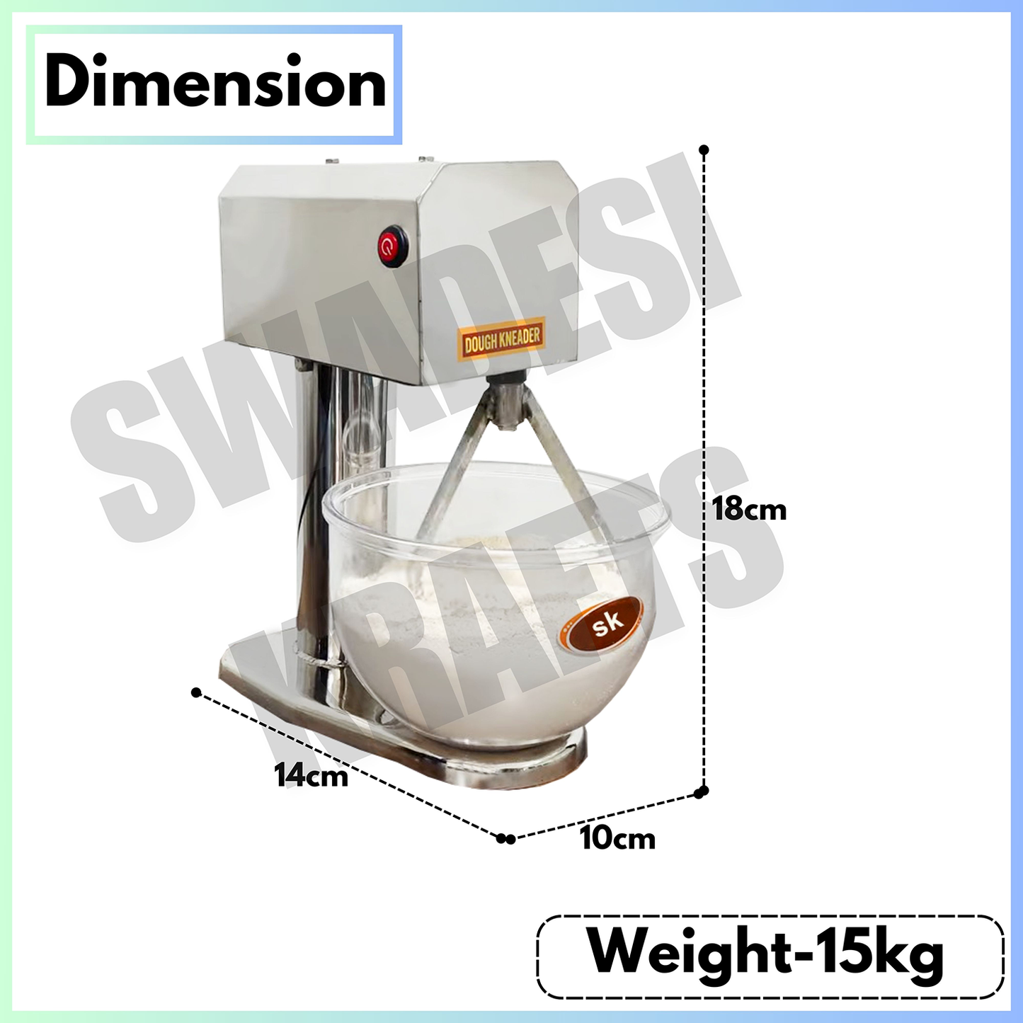 swadesi krafts 2kg Dough Kneader Machine Electric With 0.25hp Motor | Stainless Steel Atta Maker Machine Bowl (1.5mm) suitable for Besan atta, Maida, other Besan products D1