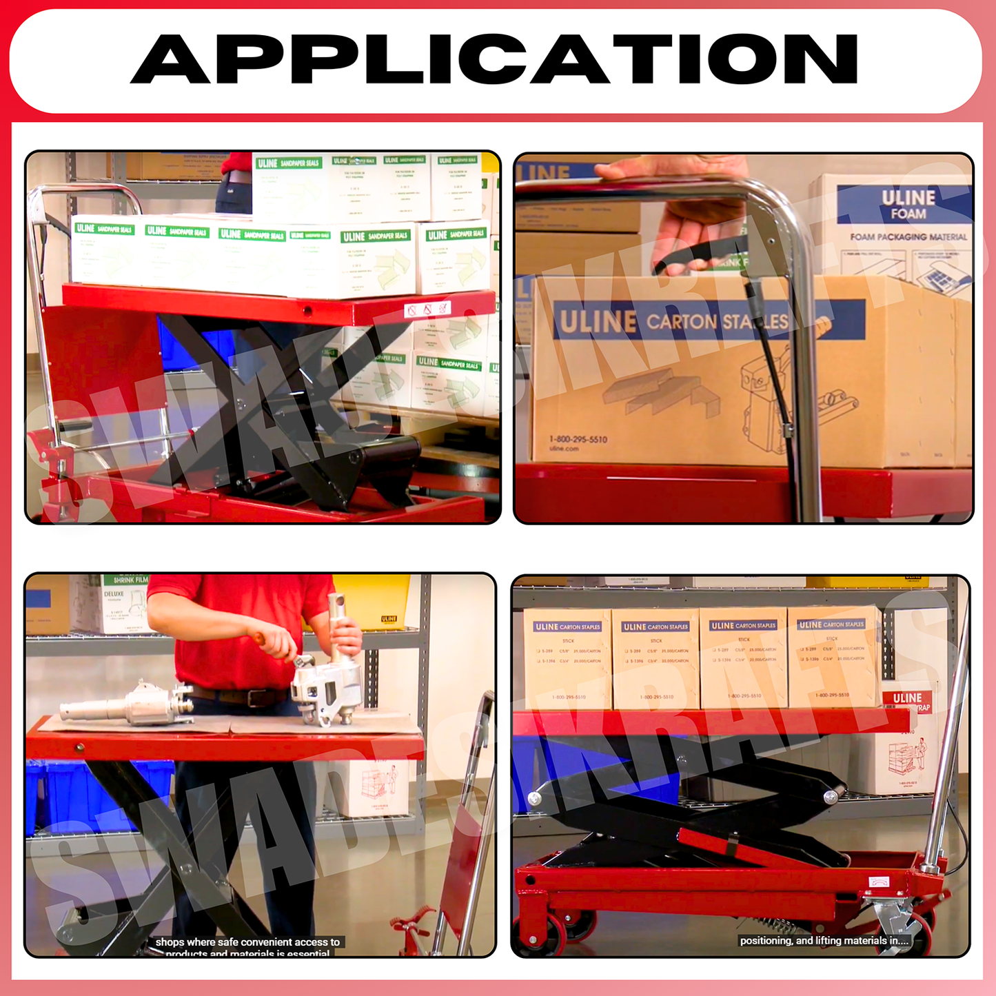 SWADESI KRAFTS Manual Scissor Lift Table Capacity 300kg Height 900mm Platform Size 855x500x50 (LWT) with PU Material four wheels and 2 locking casters125mm Foot Operated Hydraulic Scissor Table Truck.