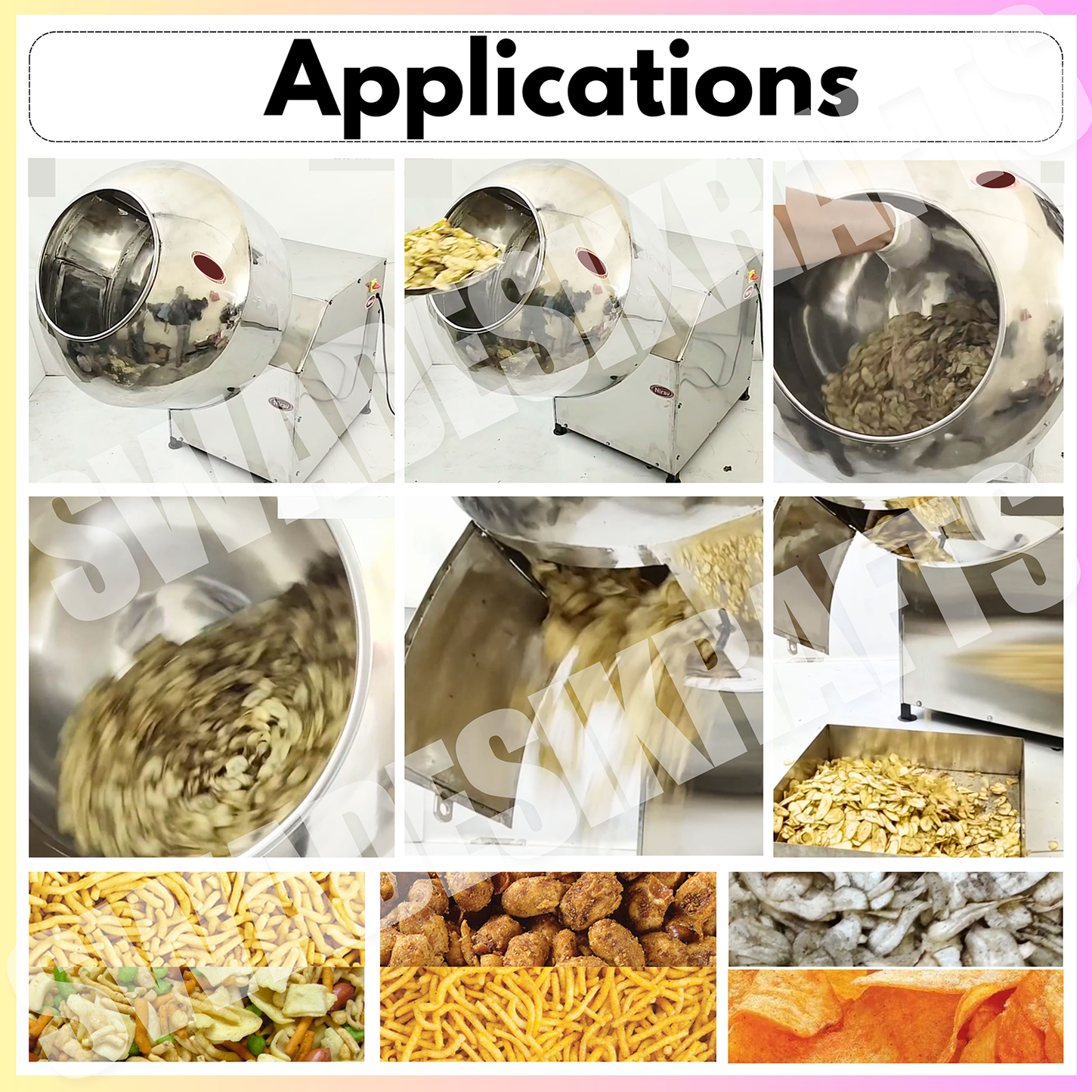 SWADESI KRAFTS Stainless-Steel Masala Coating Pan Machine With 1 Hp Motor | Chips Fryums Snacks Flavoring Machine D1