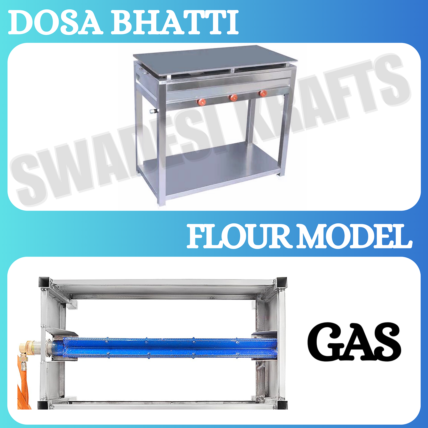 SWADESI KRAFTS Dosa Bhatti Stainless Steel Body with Plate Size 18"X36"X32" and Weight 47Kg for Making Dosa.