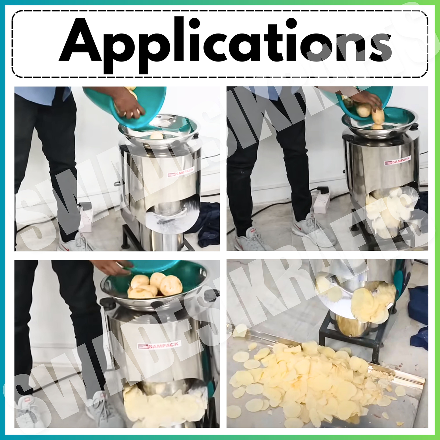 SWADESI KRAFTS Automatic Potato Slicer Machine for Chips | Stainless Steel Potato Peeler Machine Electric Comes with 0.5HP Motor & 3 Die (Lachha, Line Plain) A5