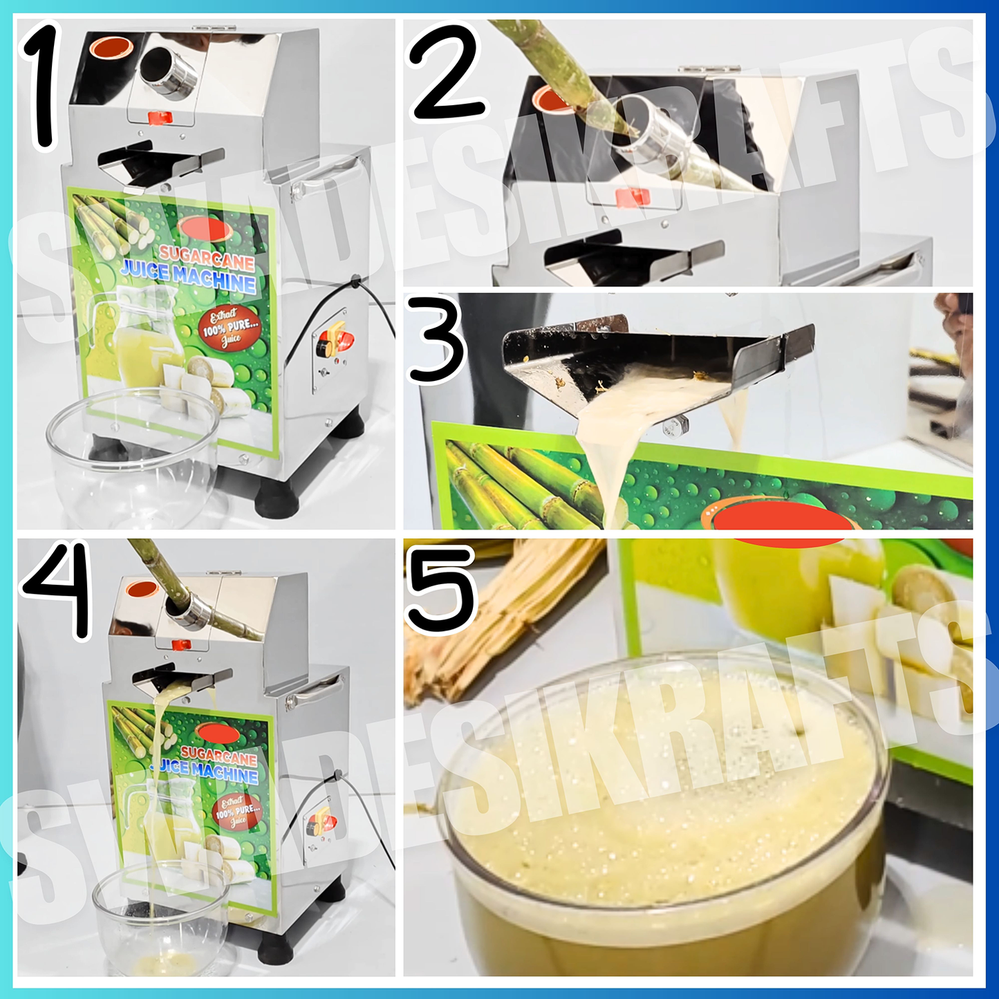 SWADESI KRAFTS Automatic Sugarcane Juicer Machine With 1hp Motor Single Phase | Sugarcane Squeezer for Commercial Use Capacity Is 300 Glass/Hr.A1