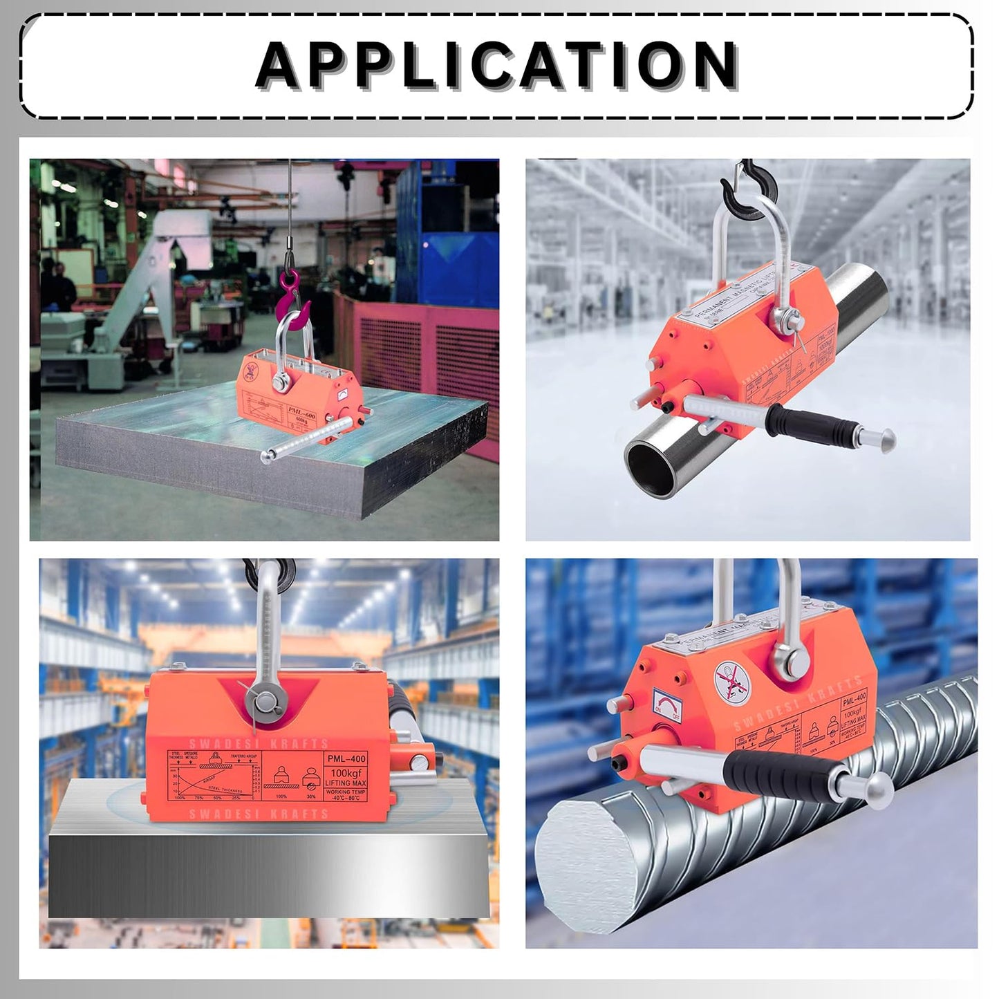 Heavy Duty Permanent Magnet Lifter Capacity 600kg Height 115mm x length246mm x bottom120mm and the Magnet Lifting Hoist for Steel Plate with MS material for magnetlifter weight 19.9kg