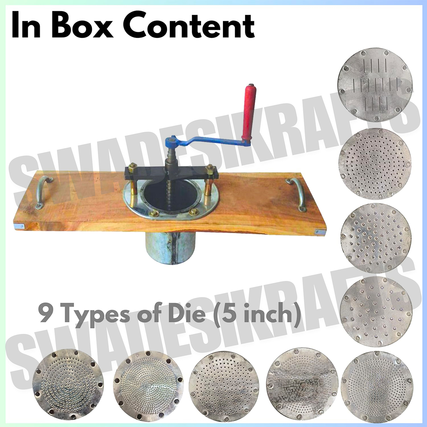 SWADESI KRAFTS Stainless Steel Namkeen Making Machine for Business | Hand Operated Sev Maker Machine has 9 Die(0 to 5 no.) sev, Thika Gathiya, Papdi A1