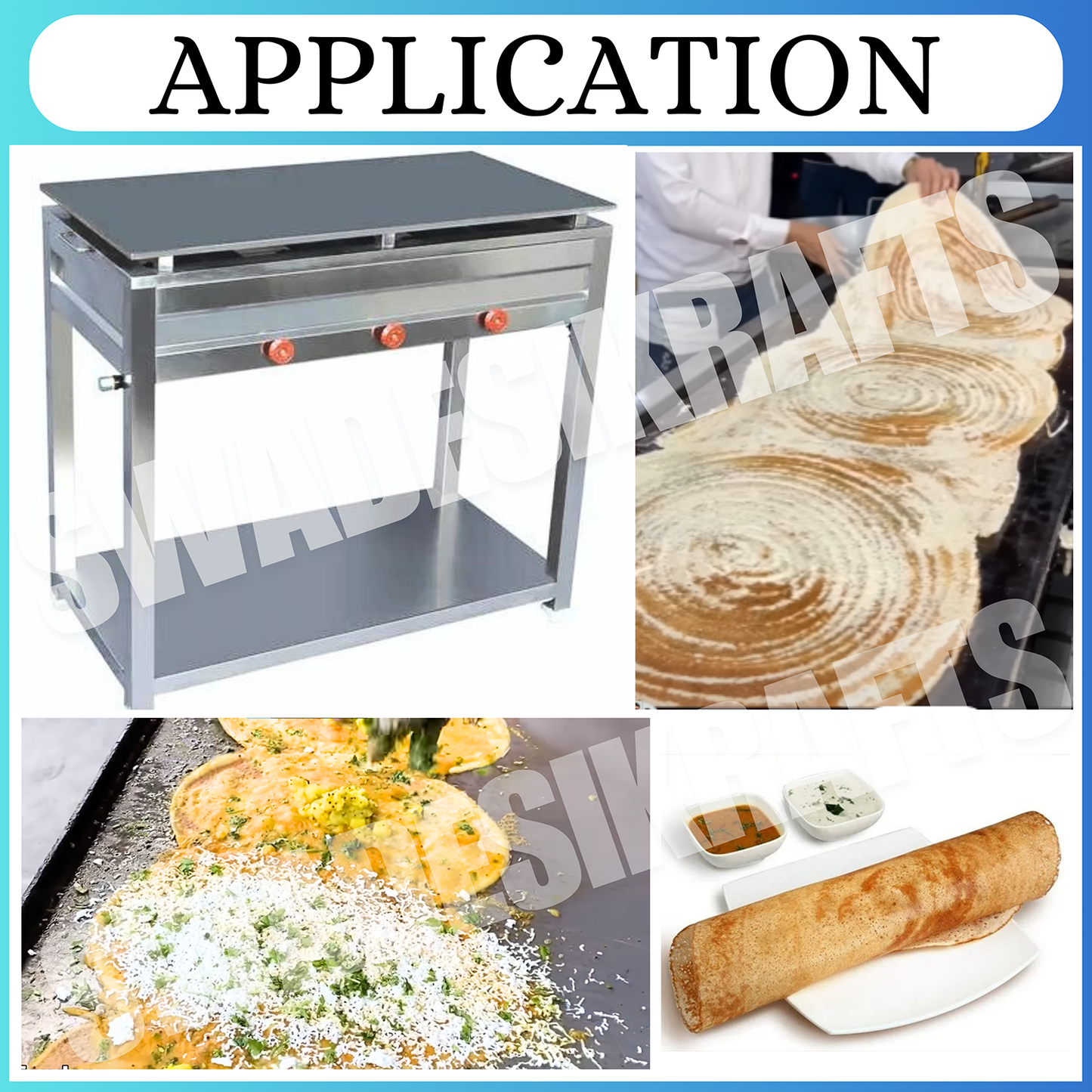 SWADESI KRAFTS Dosa Bhatti Stainless Steel Body with Plate Size 18"X36"X32" and Weight 47Kg for Making Dosa.
