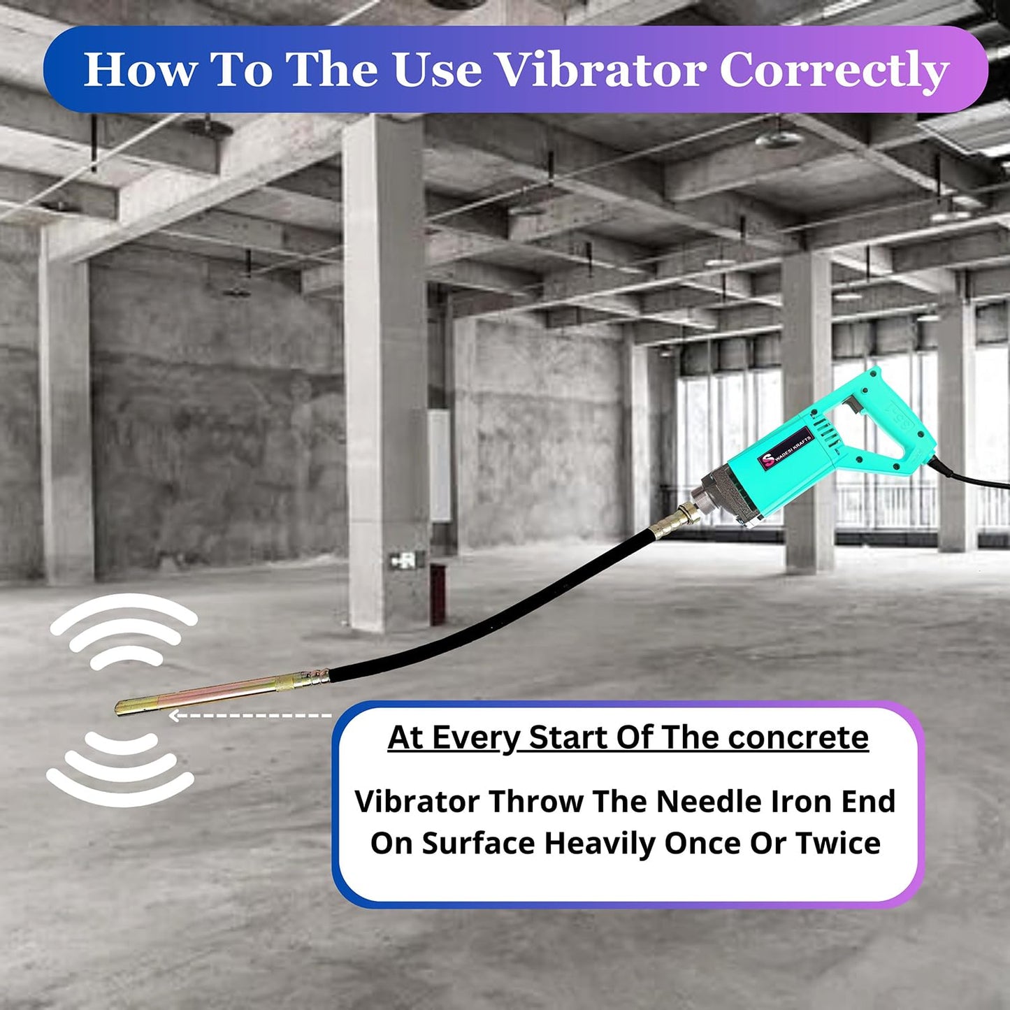 SWADESI KRAFTS 1250-WATT Concrete Vibratoriron Machine With 1.5 Mtr Needle | Electric Concrete Vibrator 13000rpm