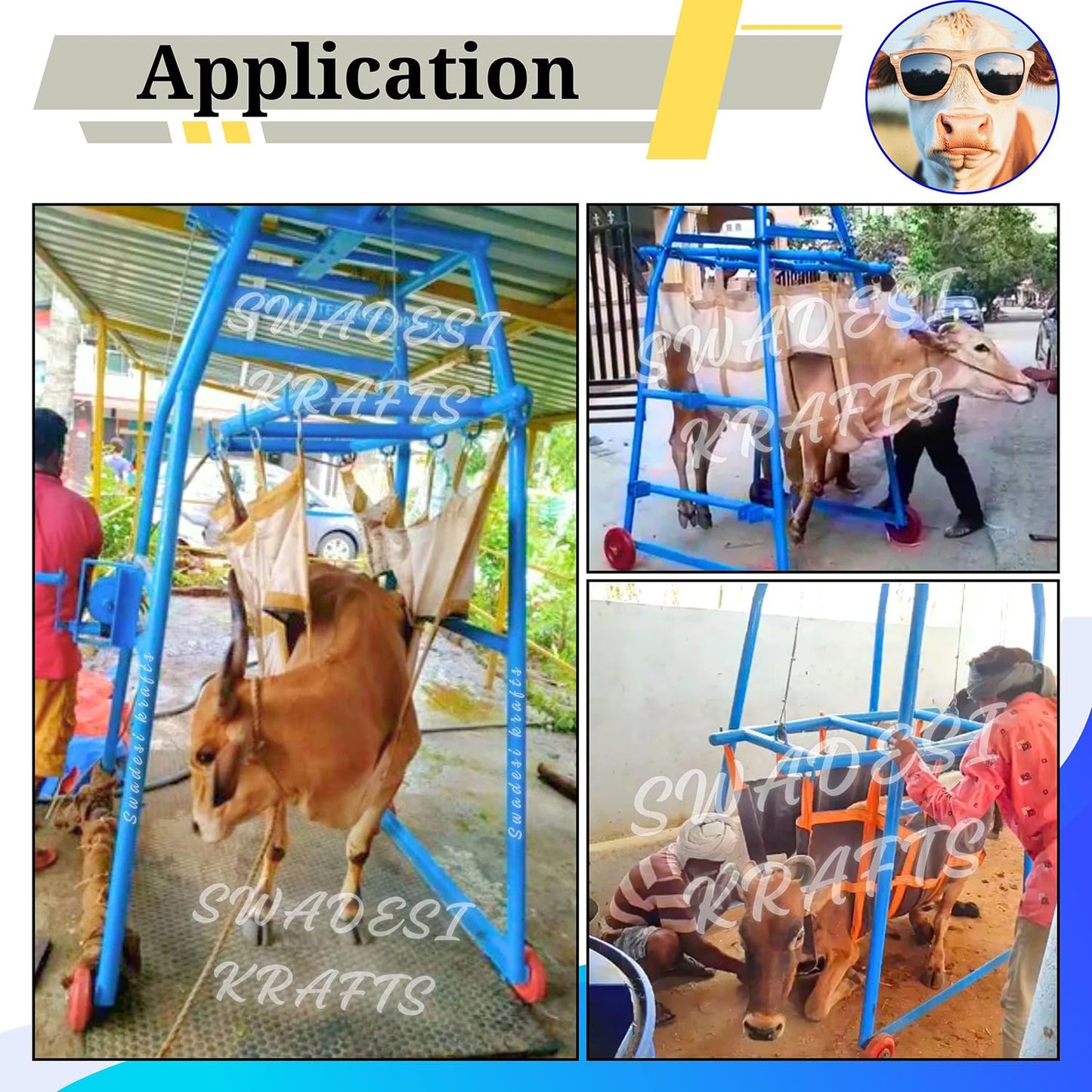Cow Lifting Machine with Big Wheel | Full Set | Weight Capacity up to 1000kg | Heavy Duty Gearbox | Animal Lifting Machine for Cows a1