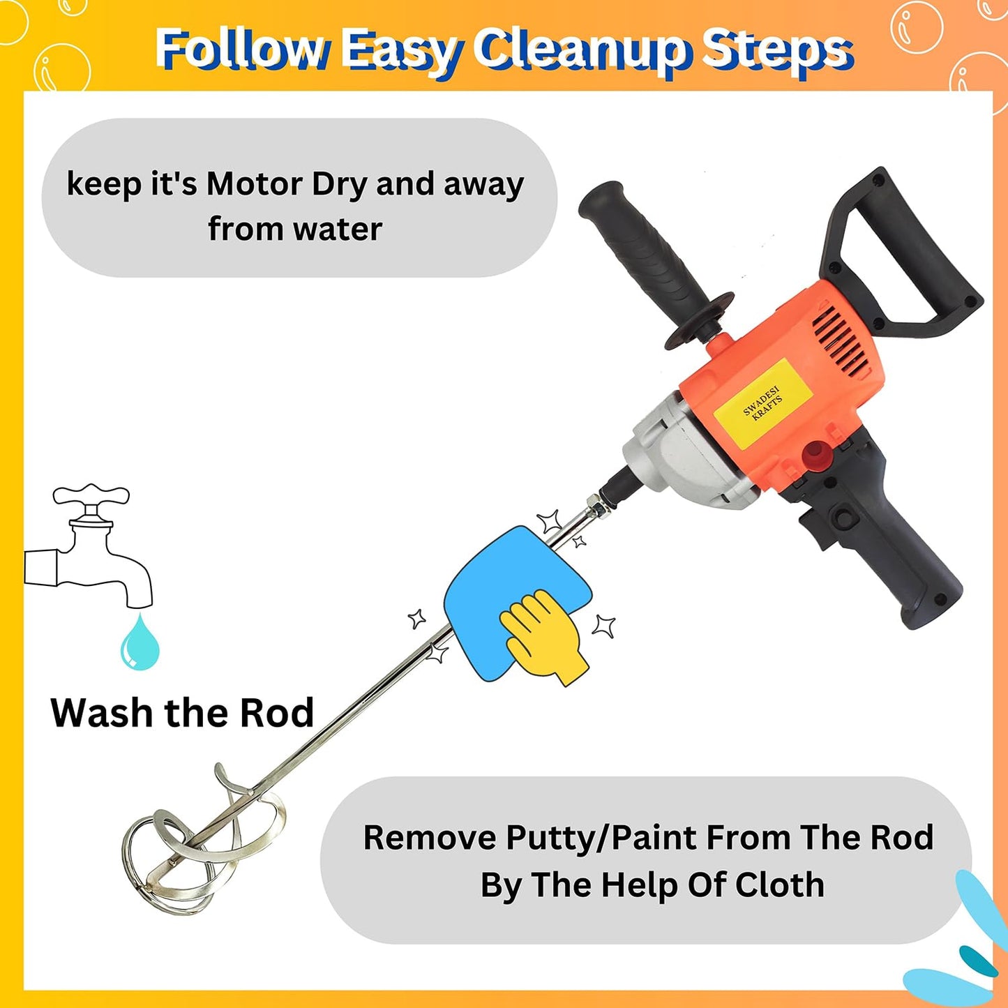 Swadesi krafts putty mixer machine blends mixture quickly and removes lumps paint mixer for painter, 1250 watt copper winded motor paint mixing A3 (Putty Mixing Machine)