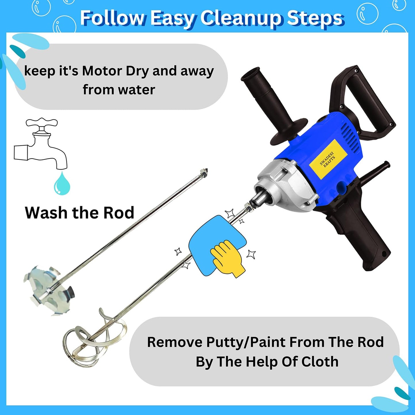 Swadesi krafts paint mixer machine blends mixture quickly and removes lumps painter tool,1250 watt copper winded motor and crome-plated iron rod A5