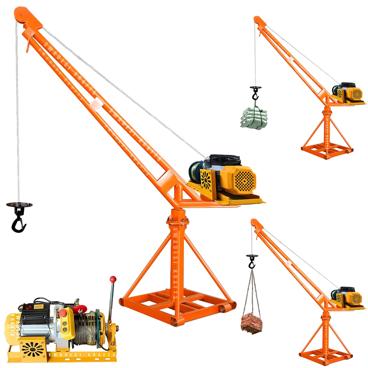 SWADESI KRAFTS Electric Mini Lifting Crane with 4HP Electric Motor with Clutch |8mm Wire Thickness | 50 Meter Length of the Wire and 95kg Frame | Mini Crane...