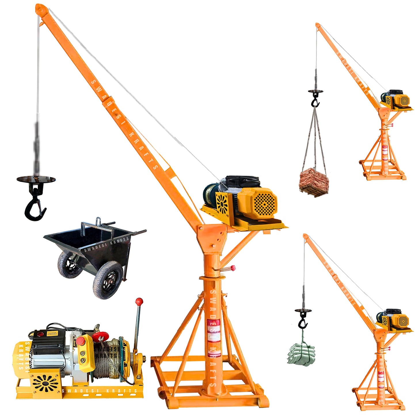 SWADESI KRAFTS Electric Mini Lifting Crane with 4HP Electric Motor & Single Trolly | 8mm Wire Thickness | 40 Meter Length of the Wire and 57kg with 360 Adjustable Frame | Mini Crane Scale 500kg