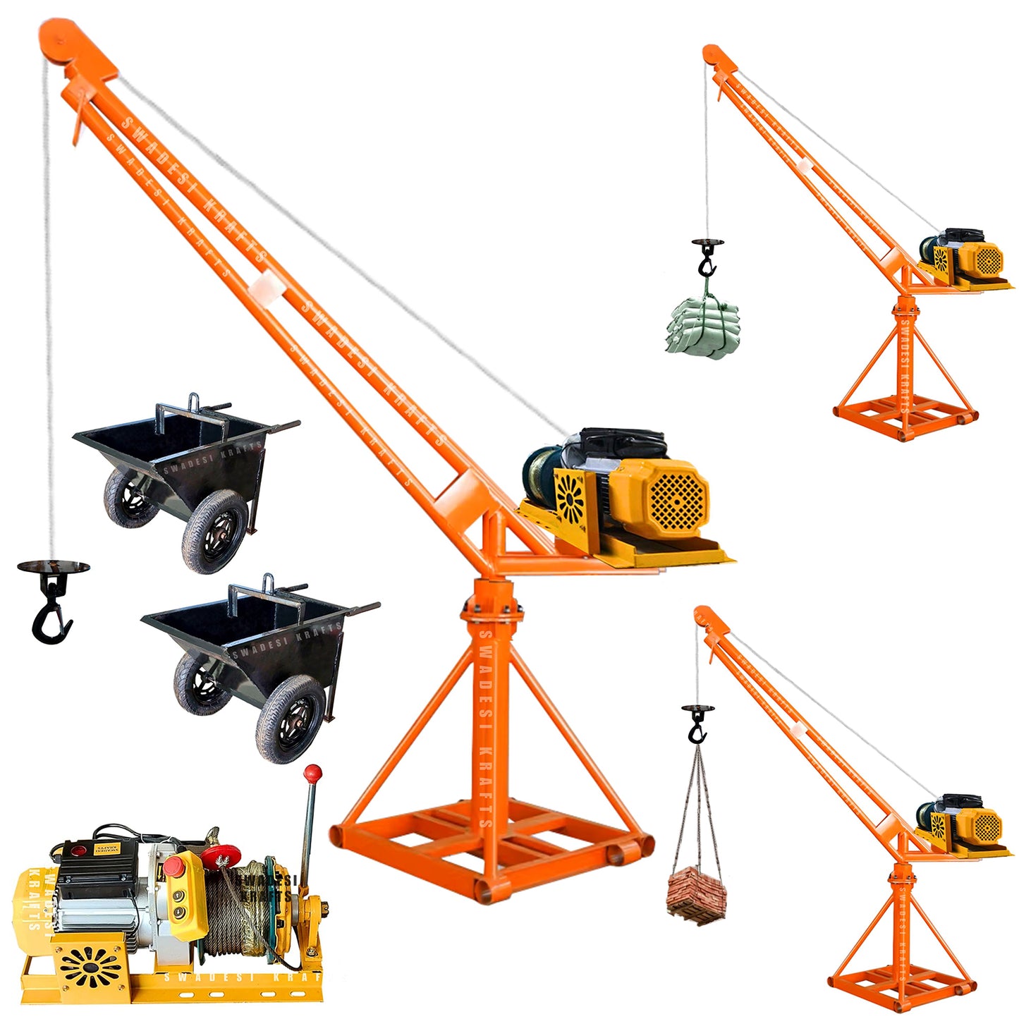 SWADESI KRAFTS Electric Mini Lifting Crane with 4HP Electric Motor with 2 Trolly | 8mm Wire Thickness | 50 Meter Length of the Wire and 95kg Frame | Mini...