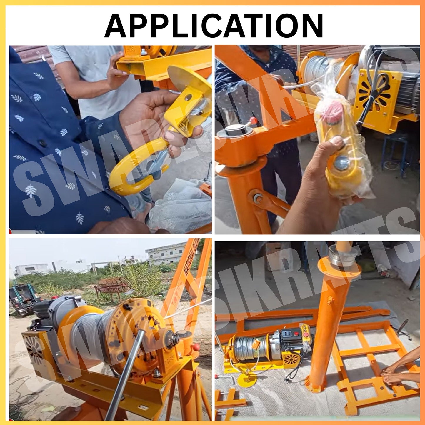 SWADESI KRAFTS Electric Mini Lifting Crane with 3HP Electric Motor with 2 Trolly | 8mm Wire Thickness | 50 Meter Length of the Wire and 70kg with 360 Adjustable Frame | Mini Crane Scale 500kg