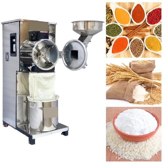 Swadesi Krafts Pulveriser Machine 2 Hp Stainless Steel Body with 2 Hp Motor Single Phase Pulveriser Machine Size 23”X14”X34” Inch (LXWXH) with 5 Jali Used for Mill Grains Like Wheat, Rice, and Spices