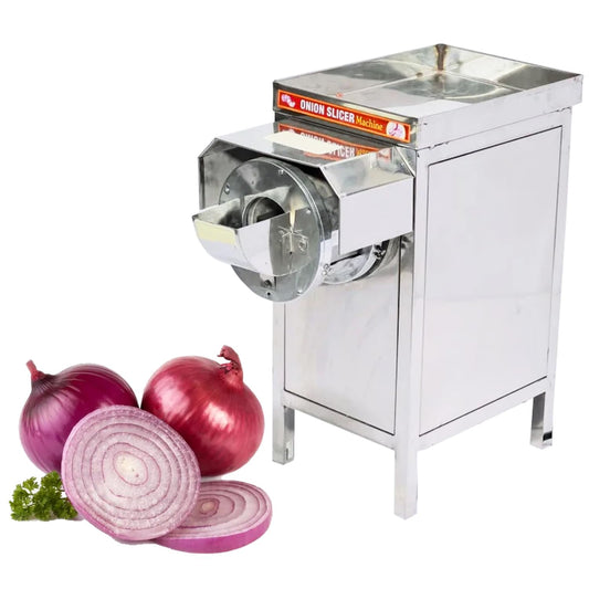 SWADESI KRAFTS Ss Onion Slicer Machine Electric Big Hotel| Vegetable Slicer Machine Commercial Comes with 1HP Motor Capacity 50-60kg/Hr. Onion, Chilly, Cabbage Other Vegetable Product A1