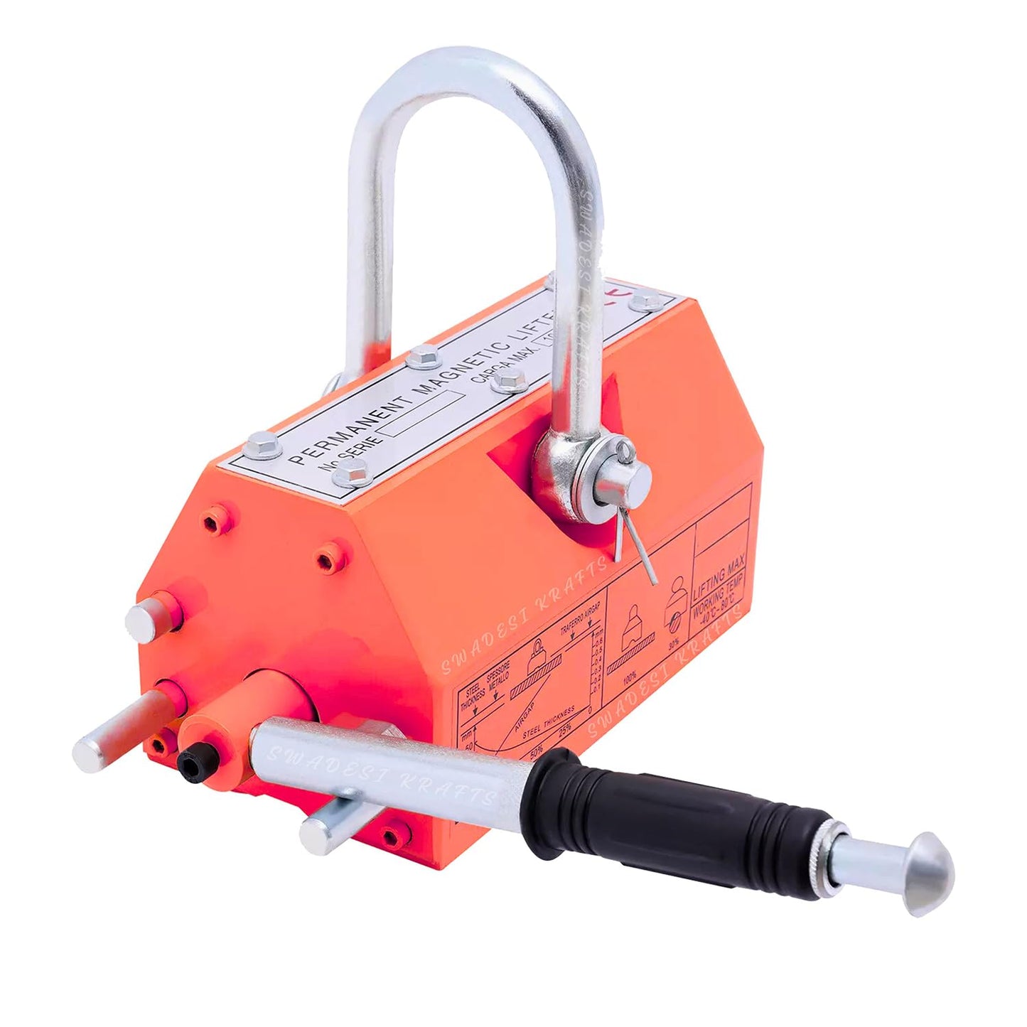 Heavy Duty Permanent Magnet Lifter Capacity 3000 kg Height 190mm x length450mm x bottom210mm and the Magnet Lifting Hoist for Steel Plate with MS material for magnet lifter weight 84kg