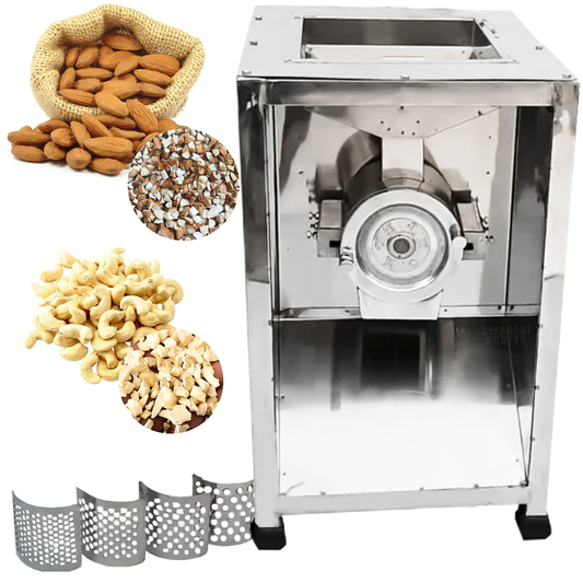 SWADESI KRAFTS Stainless Steel Dry Fruit Tukda Machine with 0.25HP Copper Motor | Dry Fruit Chips and Tukda Machine Output 30-35kg Per Hour | 4 Jali (5mm,7mm,8mm,10mm) Used for Dry Fruit for Sweet
