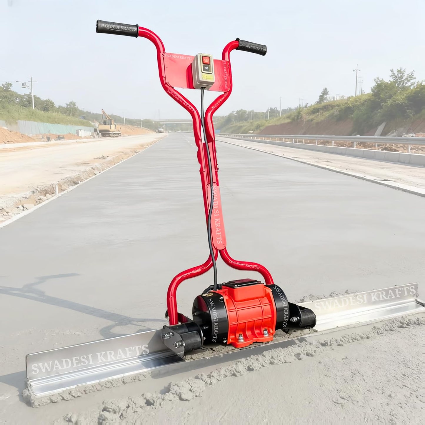 Electric Concrete Screed Vibrator Machine with 0.5 HP Motor | 3mtr Aluminium Surface Leveling Tool | Portable Power Screed for Road, Slab & Floor Finishing | Heavy Duty Construction Equipment